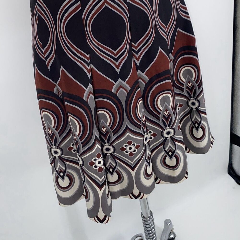 Tibi Silk Pleated Knee length Skirt Printed Black Cream Rust Size 4 - Picture 5 of 10